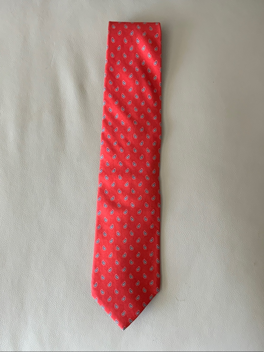 Luciano Barbera Red Paisley Silk Tie with Small Blue-White Accents